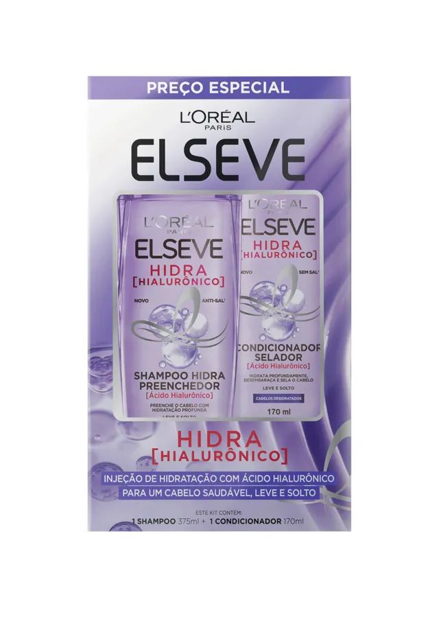 Kit Shampoo 375ml Condicionador 170ml Hidra Hialurônico - L'Oreal Elseve