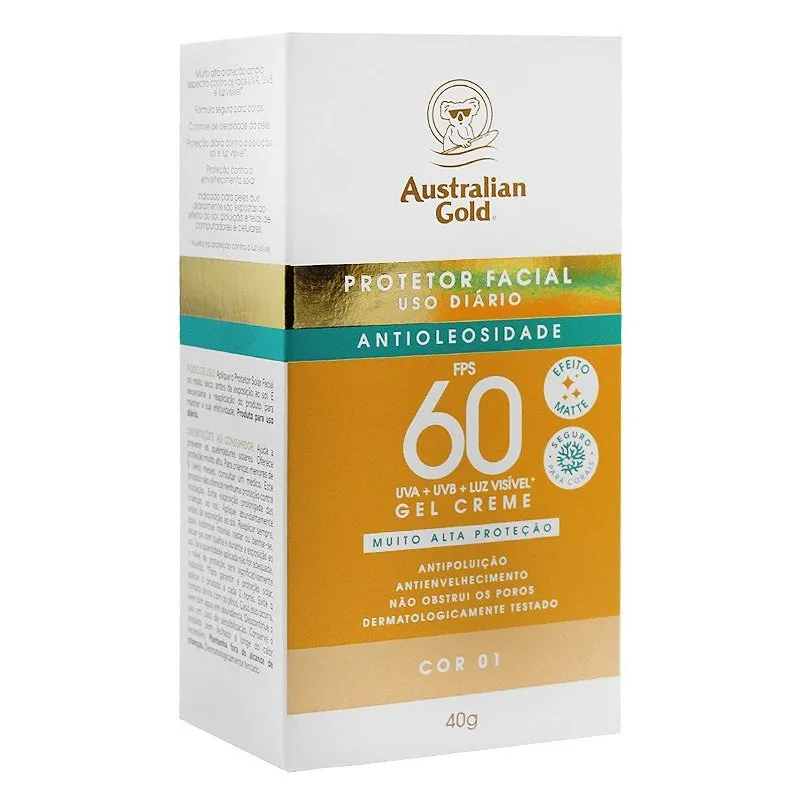 Australian Gold Protetor Solar Facial Antioliosidade Cor 01 FPS60 40g