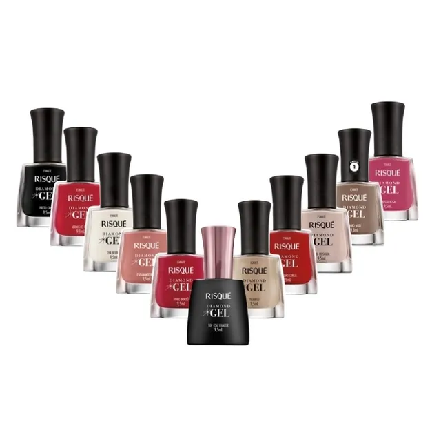 Kit Esmalte Risque Diamond Gel 10 Cores + 1 Top Coat Fixador