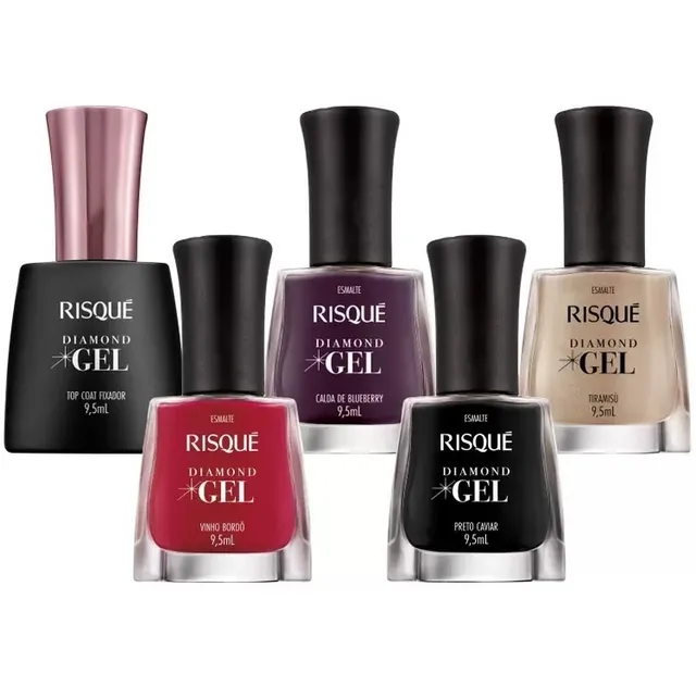 Kit Esmalte Risqué Diamond 4 Cores + 1 Top Coat