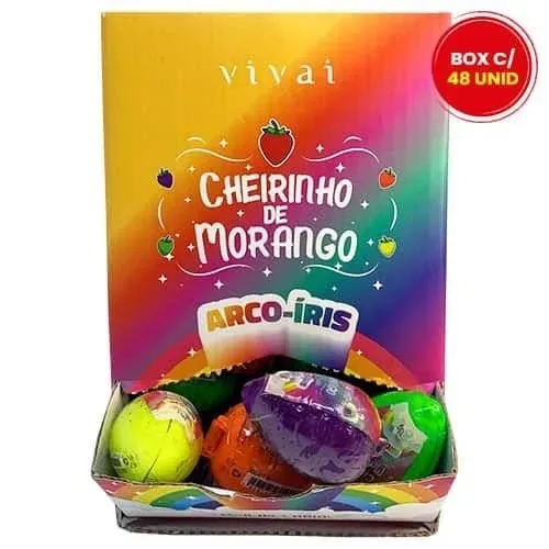 Box c/ 48 unid de Brilho Labial Cheirinho de Morango Arco Íris Vivai