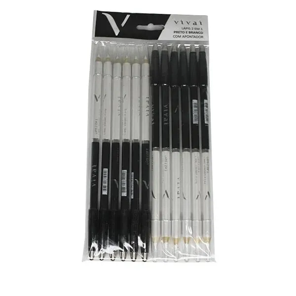 Lápis De Olho Duas Pontas Branco e Preto Vivai Pacote c/12 unid