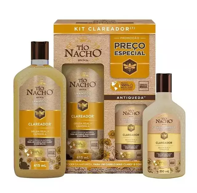 kit clareador antiqueda shampoo 415ml e condicionador 200ml - Tío nacho eficácia