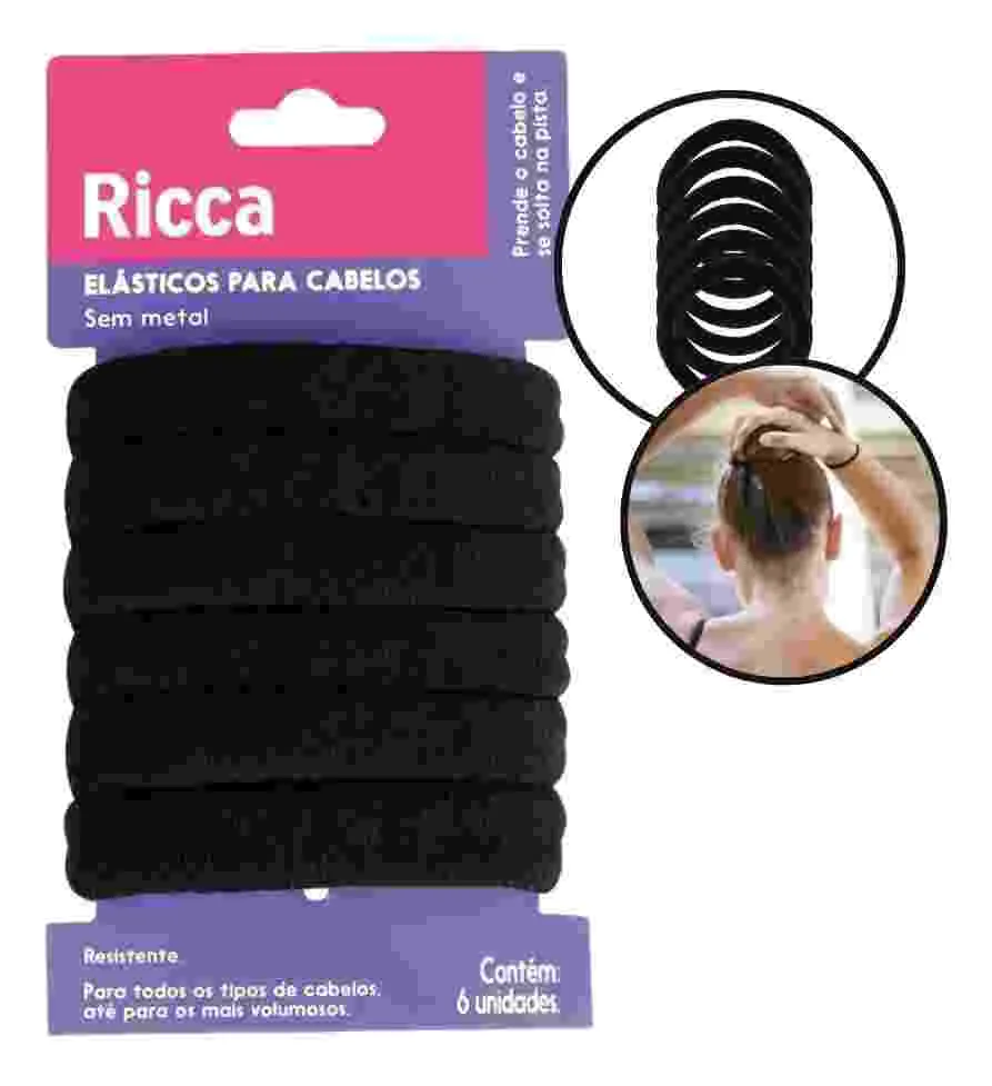 Elásticos Para Cabelos Ricca Preto
