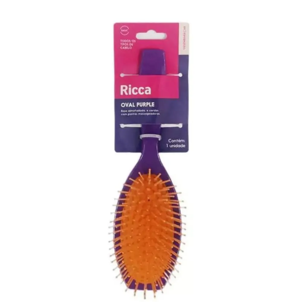 Escova de Cabelo Ricca Purple Oval Almofadada