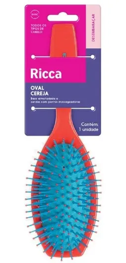 Escova Ricca Oval Almofadada Cereja