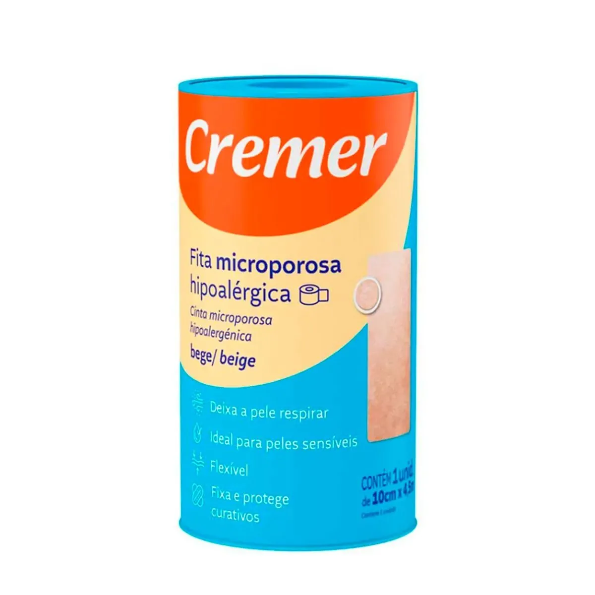 Fita Microporosa Bege Hipoalérgica 10cm X 4,5M Cremer