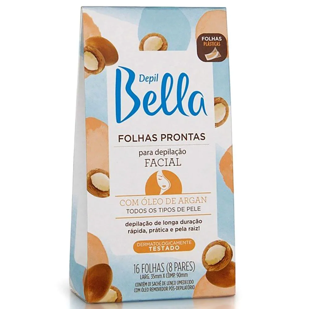 Folhas Prontas Depil Bella Facial óleo de Argan Com 16 Unidades