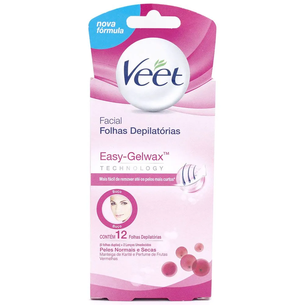 Folhas Prontas Para Depilação Veet Facial Com 12 Folhas Depilatórias