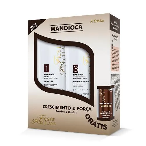 Kit triskle fios de porcelana mandioca shampoo + condicionador + power dose