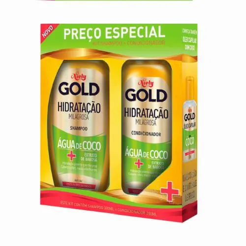 Kit Niely Gold Shampoo 300ml + Condicionador 200ml Água de Coco