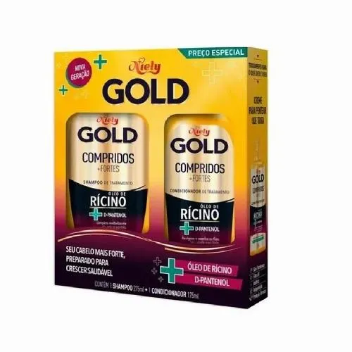 Kit Niely Gold Shampoo 300ml + Condicionador 200ml Óleo de Ricino