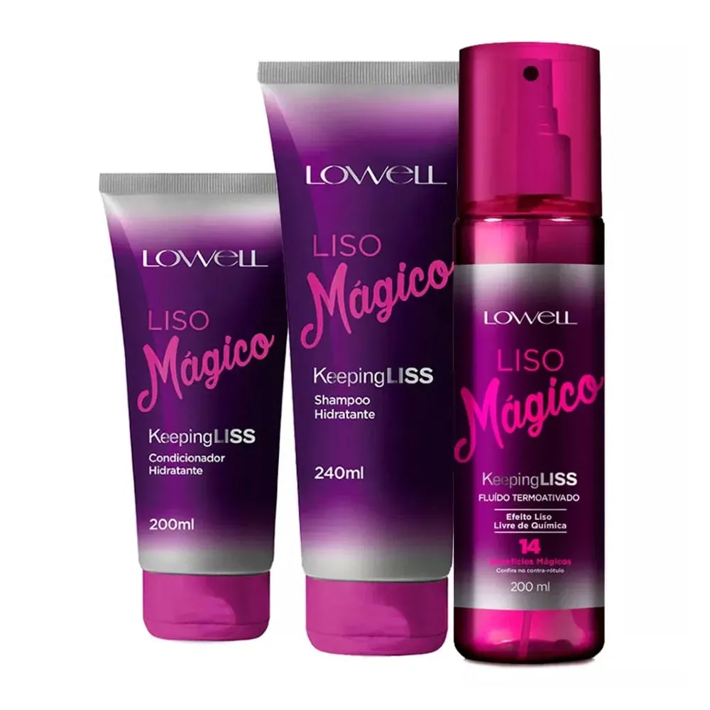 Kit Shampoo + Condicionador + Fluído Termoativado Lowell Keeping Liss Liso Mágico