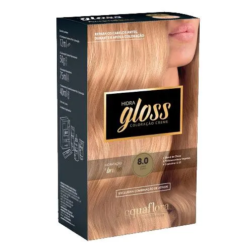 Coloração Creme Kit Acquaflora Hidra Gloss 8.0 Louro Claro