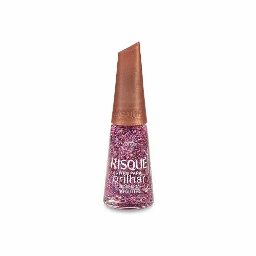 Esmalte Livre para Brilhar Glitter Rosa Cravejada no Glitter Risque