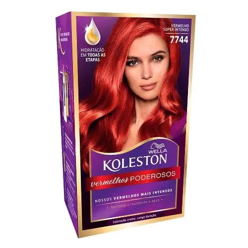 Coloração Creme Kit Koleston Vermelhos Poderosos 7744 Vermelho Super Intenso