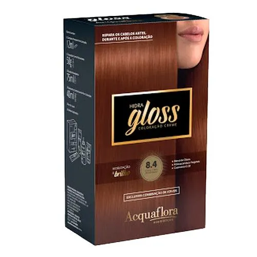 Coloração Creme Kit Acquaflora Hidra Gloss 8.4 Louro Claro Acobreado