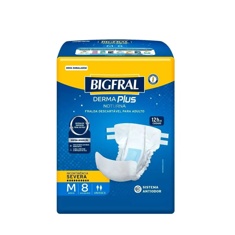 Bigfral Fralda Adulto Derma Plus Noturna Severa M 8UN