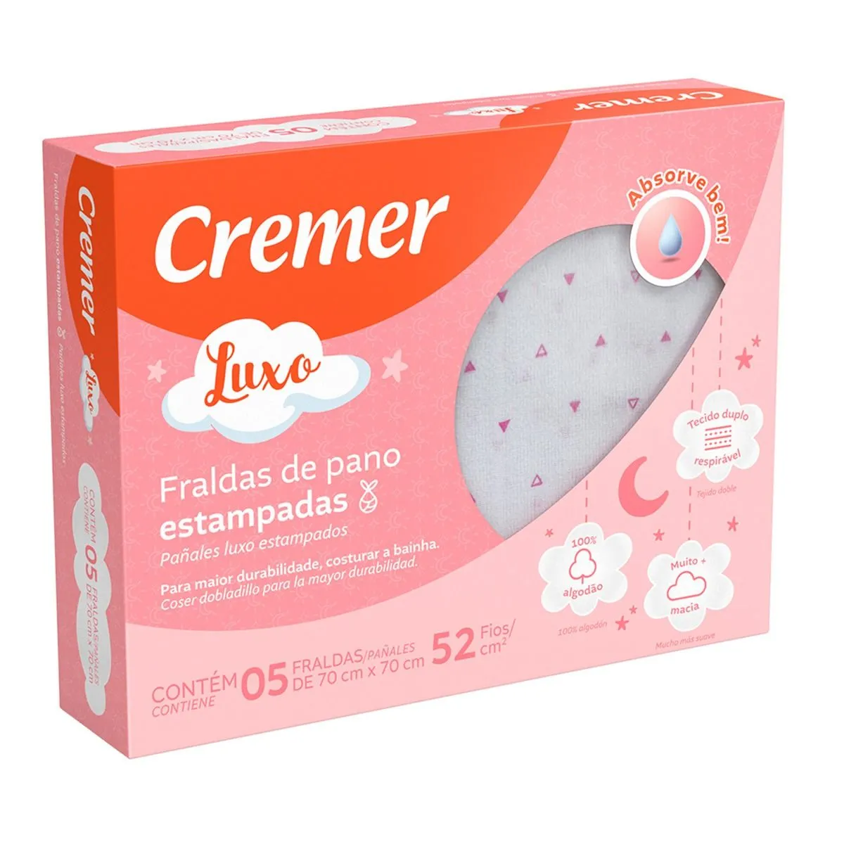 Fralda Cremer Luxo Estampada 70X70 Feminina C/ 05 Unidades