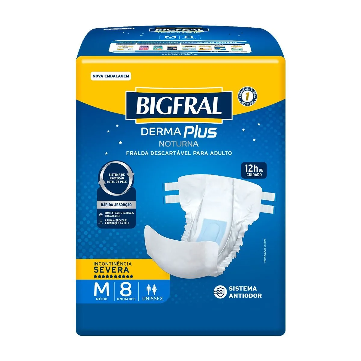 Fralda Geriátrica Descartável Bigfral Noturna Tamanho Médio Com 8 Unidades