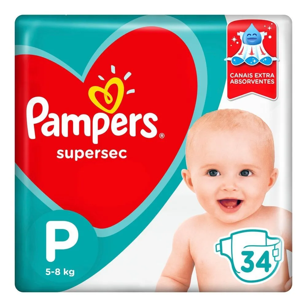Fralda Pampers Supersec Tamanho Pequeno Com 34 Unidades