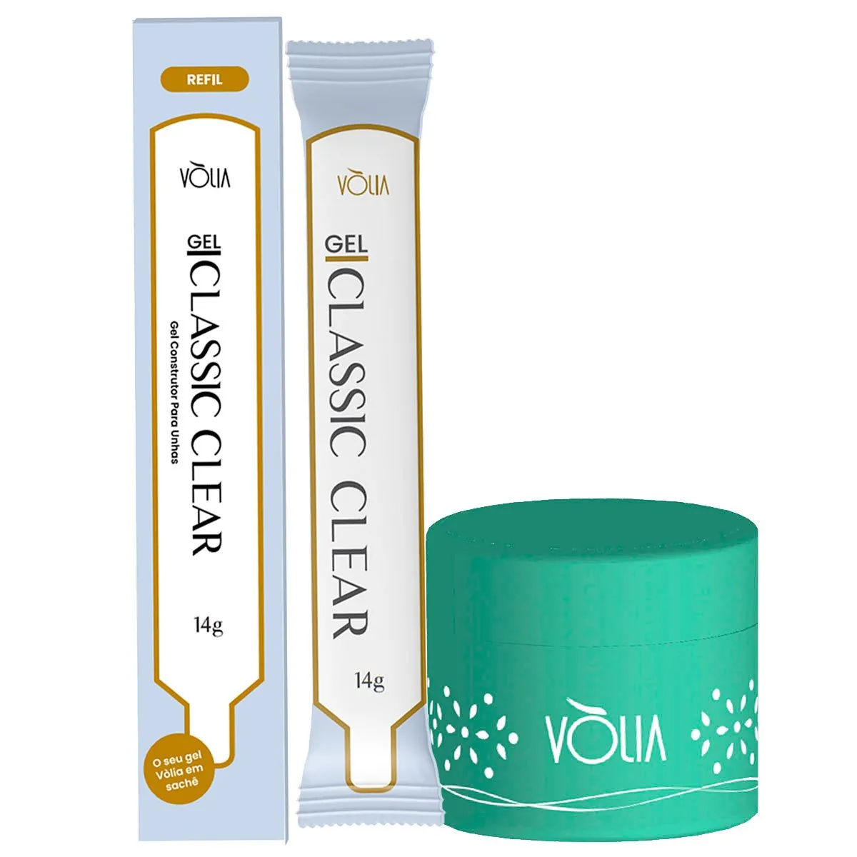Refil Sachê Gel Classic Clear Auto Nivelante Vòlia 14g + Pote Reutilizável Verde