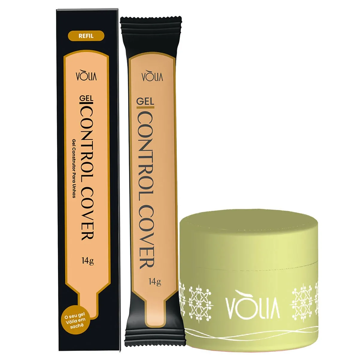 Refil Sachê Gel Control Cover Vòlia 14g + Pote Reutilizável Amarelo
