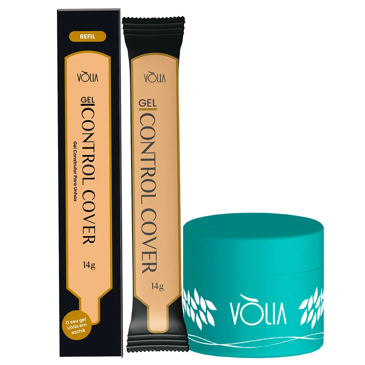 Refil Sachê Gel Control Cover Vòlia 14g + Pote Reutilizável Azul Turquesa