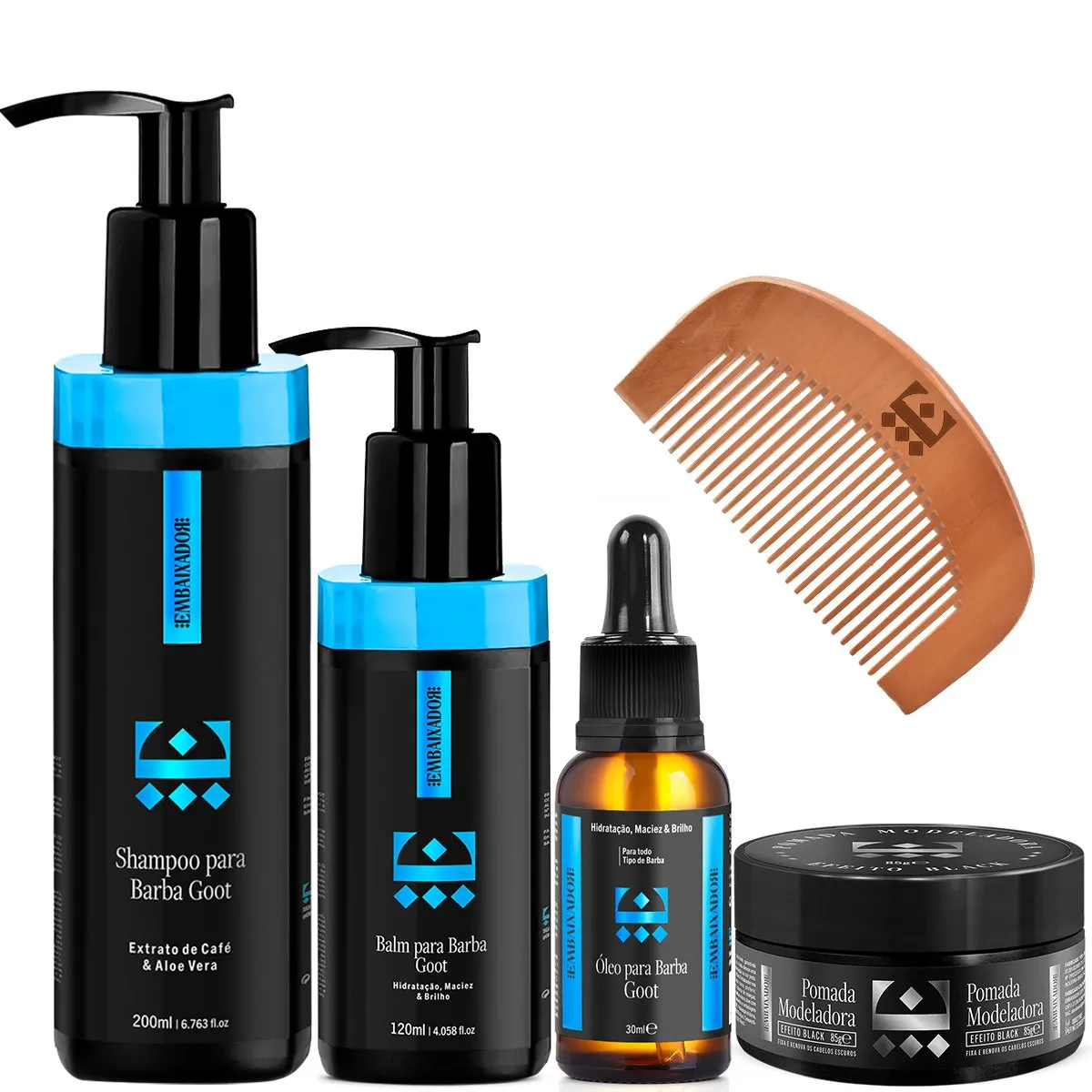 Kit Para Barba Goot - Shampoo Balm Óleo Pente + Pomada Black