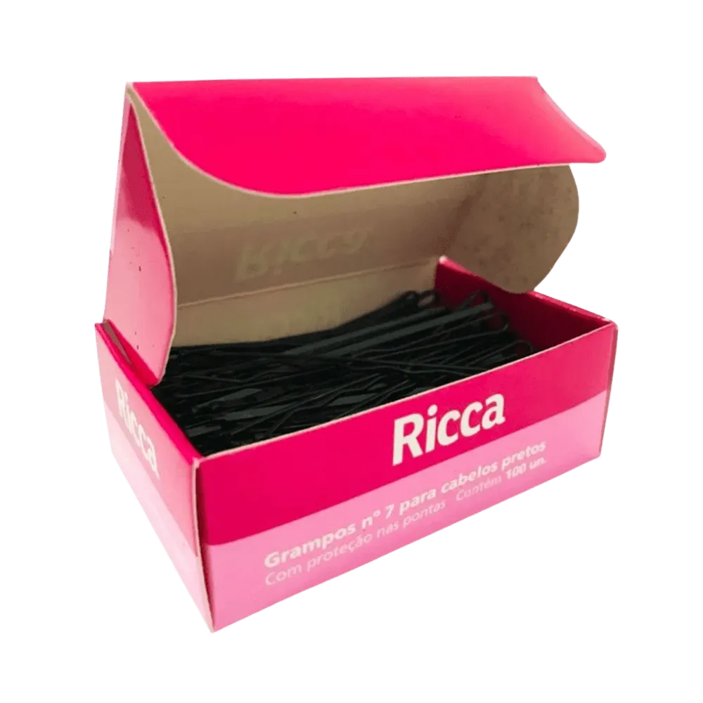 Grampo Ricca para Cabelo Preto 7cm 100un Ref 3109