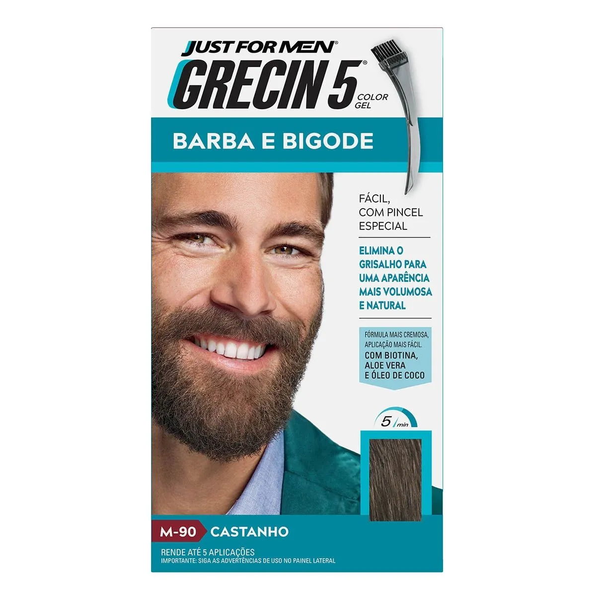 Grecin Just For Men Color Gel Tonalizante Gel Barba e Bigode Cor Castanho