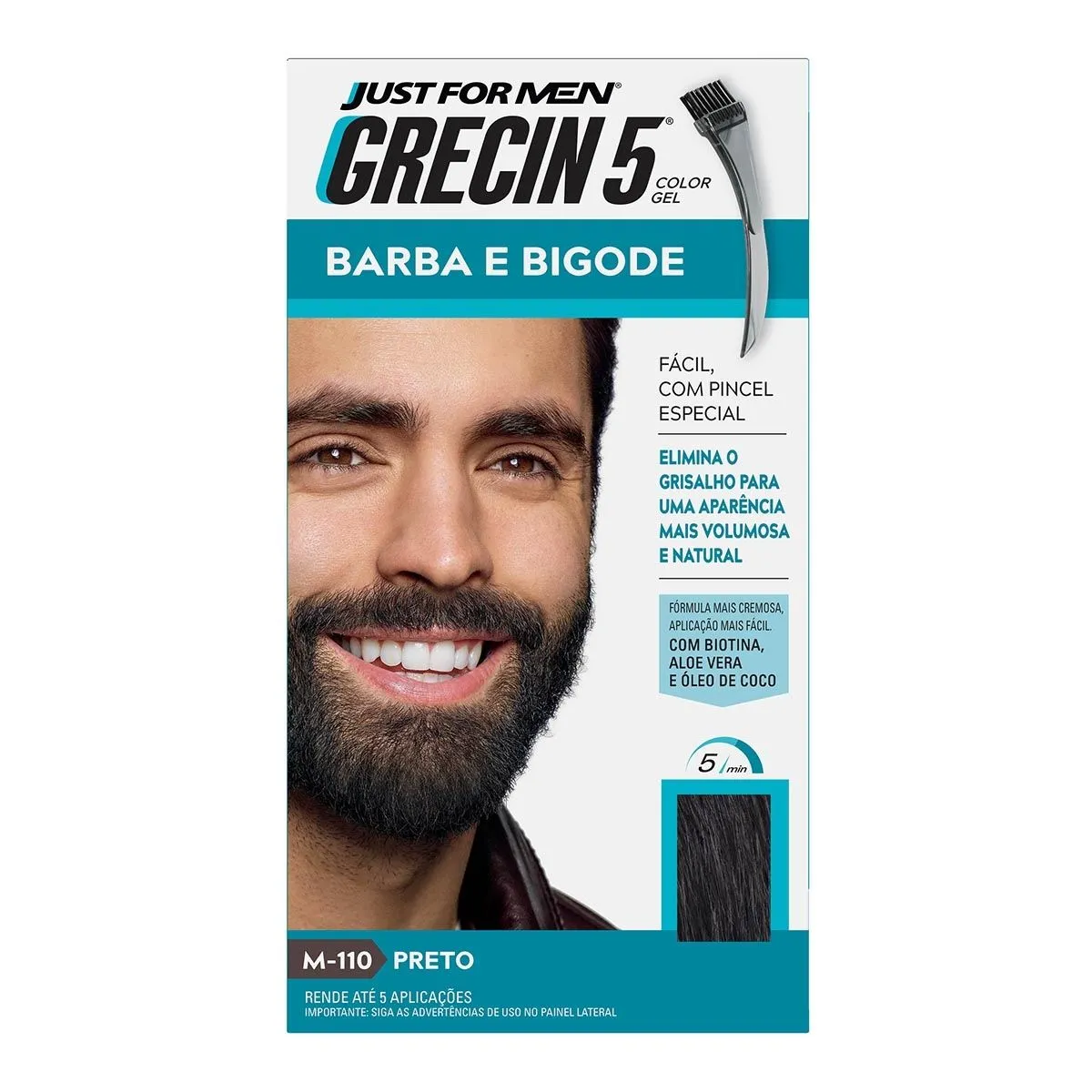 Grecin Just For Men Color Gel Tonalizante Gel Barba e Bigode Cor Preto