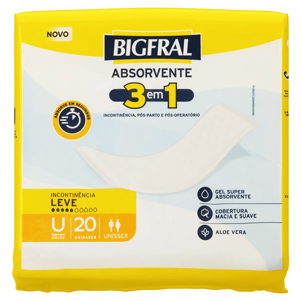 Bigfral Absorvente 3 em 1 Unissex Tamanho Único 20UN