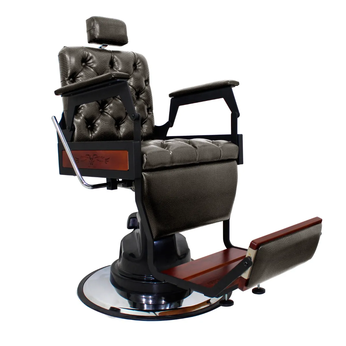 Cadeira de Barbeiro Silver Hawk Capitonê Kixiki Marrom Croco