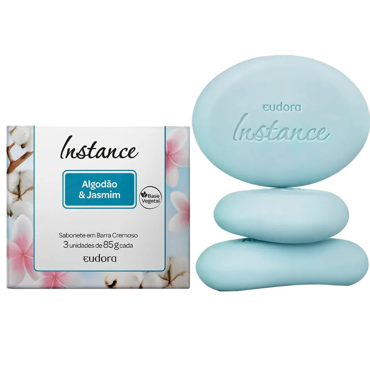 Kit de Sabonetes em Barra Vegetal Instance Eudora Algodão e Jasmin - 3 Unidades