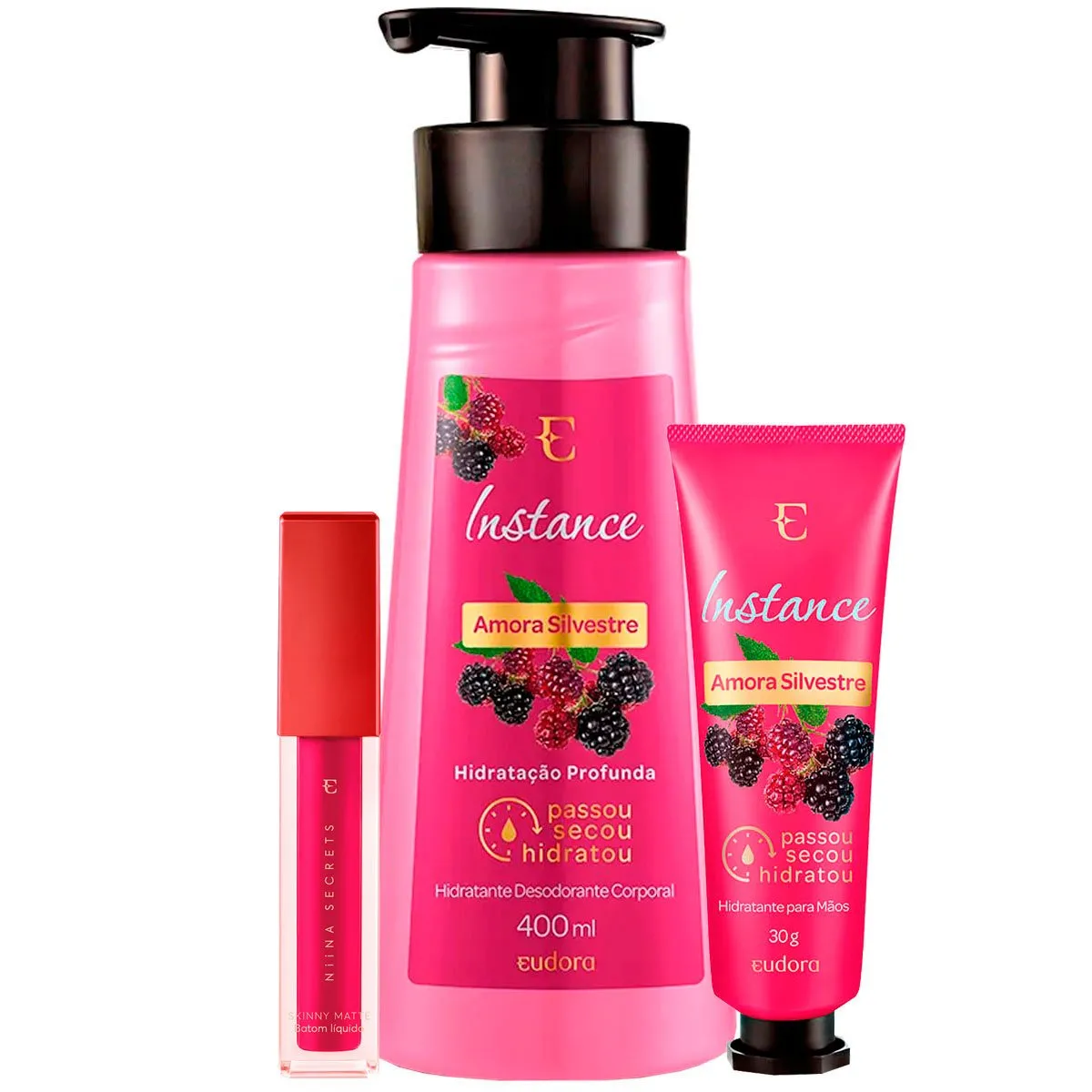 Kit Instance Eudora Desodorante Corporal + Creme de Mãos + Batom Matte Niina Secrets