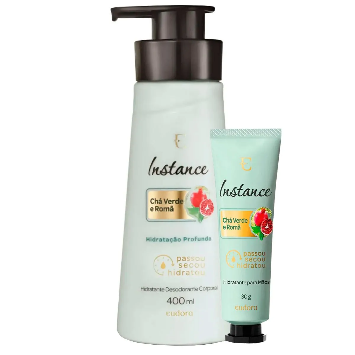 Kit Loção Desodorante Hidratante + Creme Hidratante Mãos Instance Chá Verde e Romã