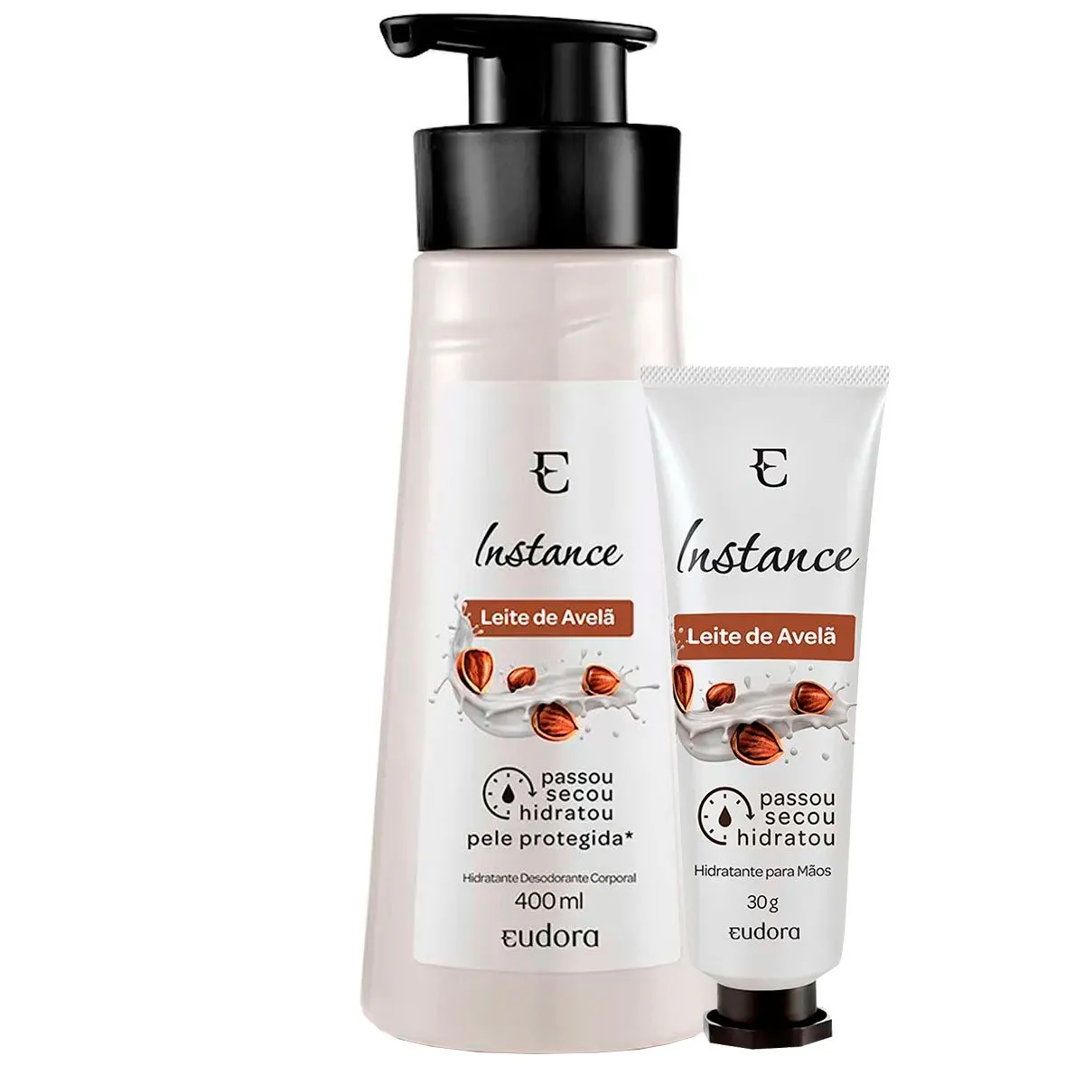 Kit Loção Desodorante Hidratante + Creme Hidratante Mãos Instance Leite de Avelã