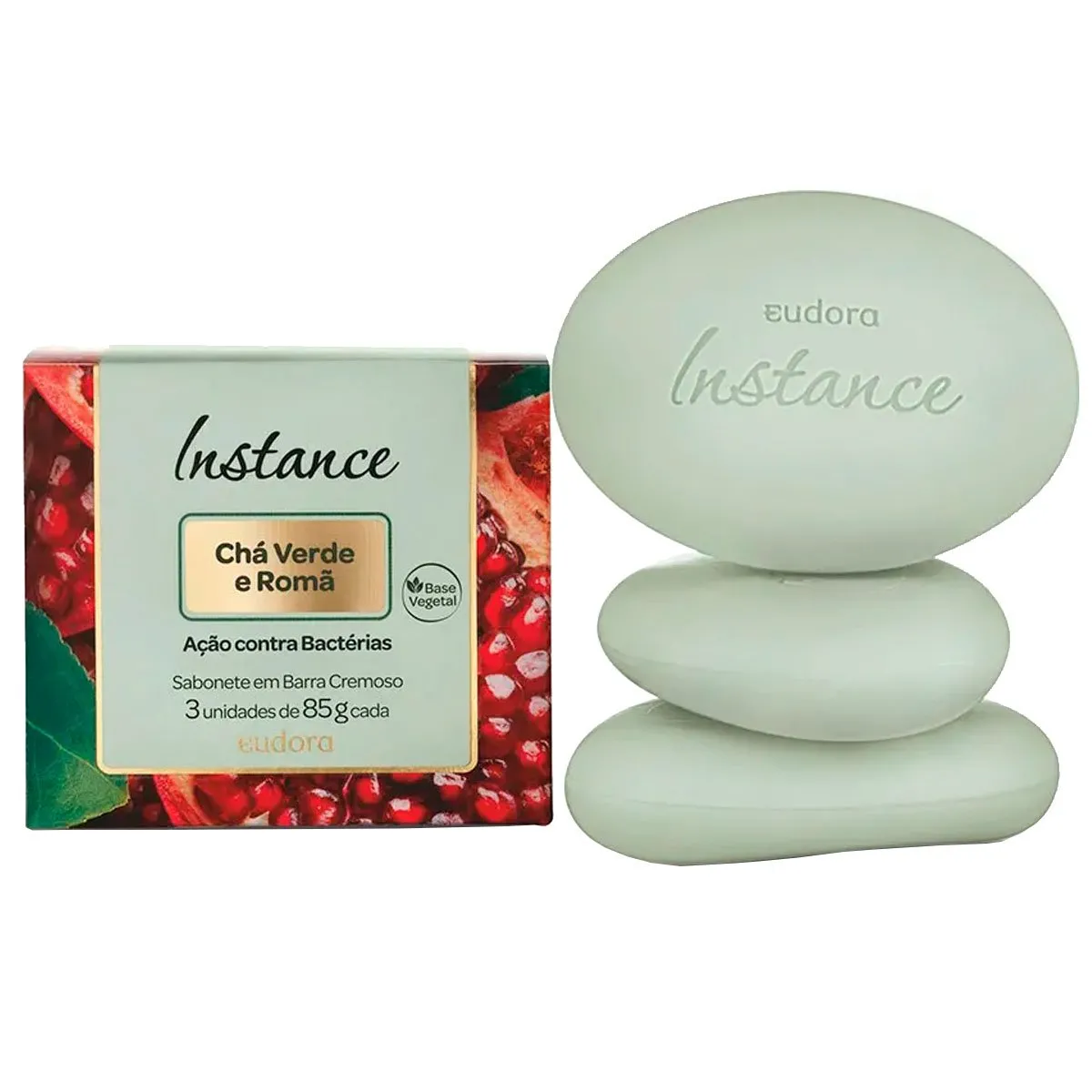 Kit de Sabonetes em Barra Vegetal Instance Eudora Chá Verde e Romã - 3 Unidades