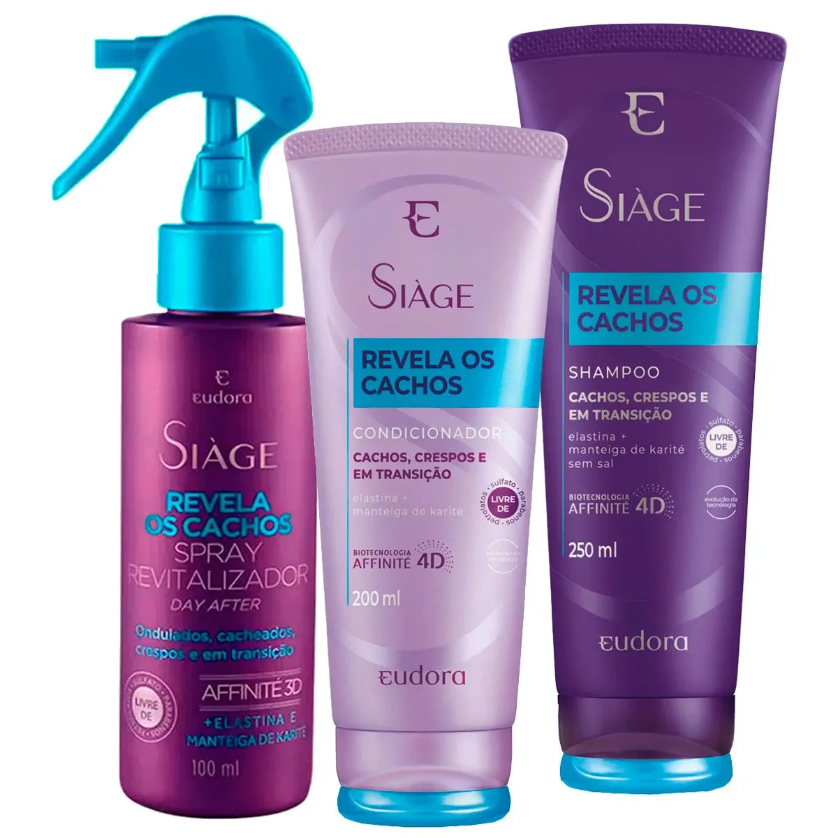 Kit Siàge Revela Os Cachos Shampoo + Condicionador + Spray Revitalizador Eudora