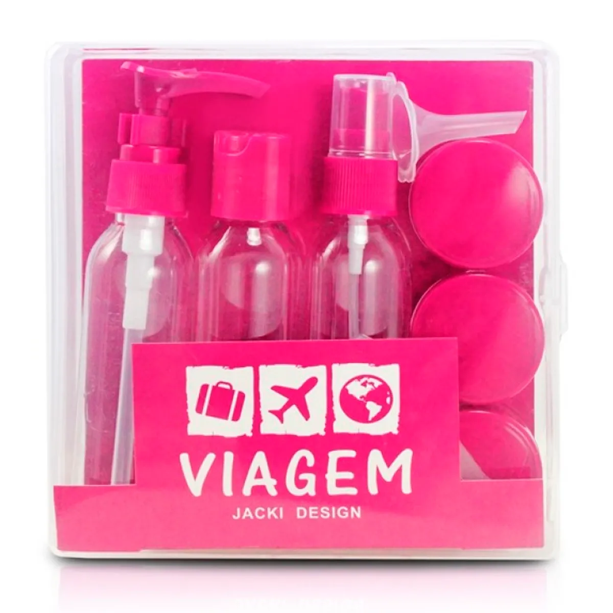 Kit de Frascos Para Viagem de 9 Peças Jacki Design Pink