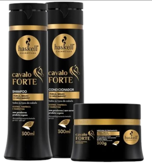 Kit Haskell 300ml Shampoo + Condicionador + Máscara Cavalo Forte
