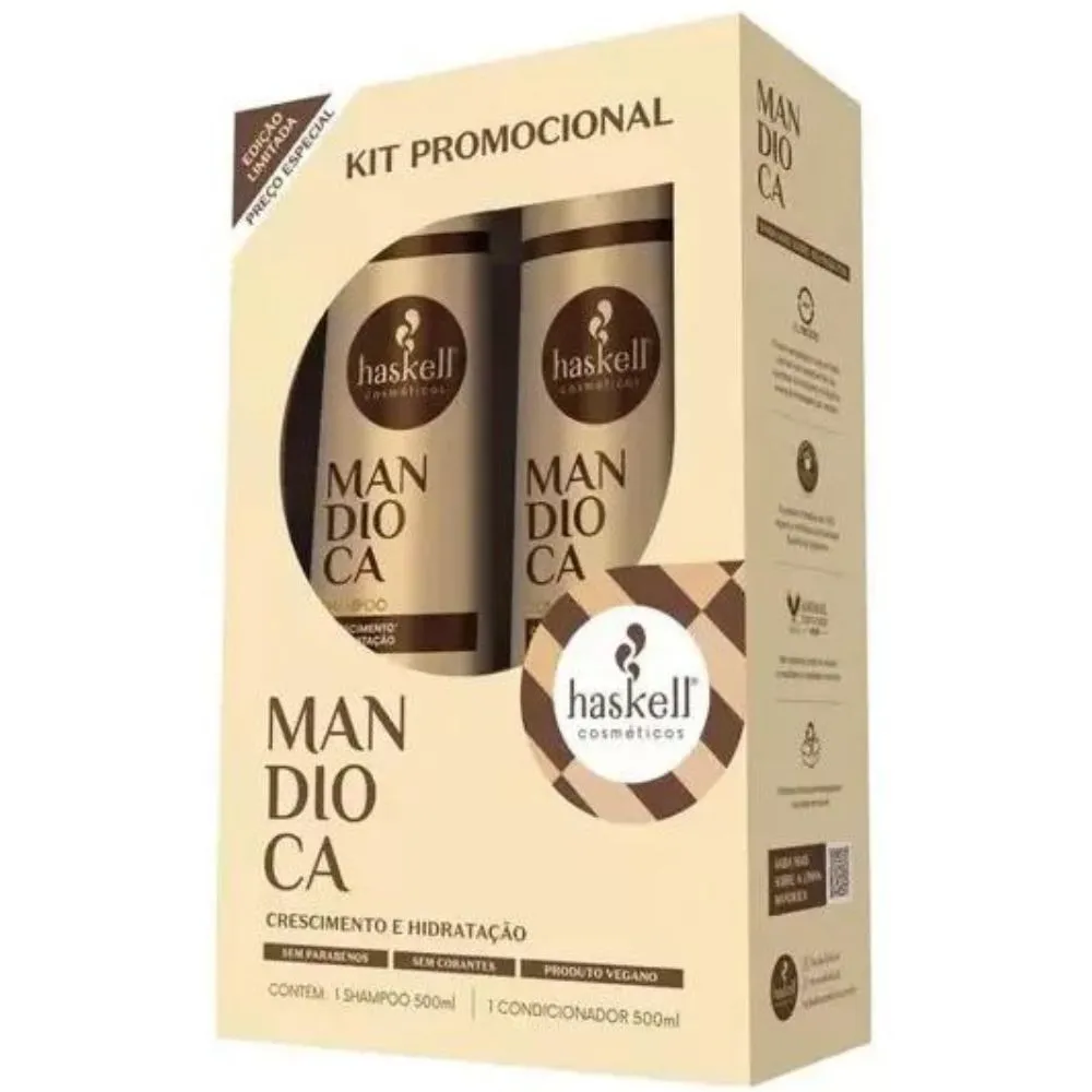 Kit Shampoo Mandioca Haskell 500ml + Condicionador Mandioca Haskell 500ml