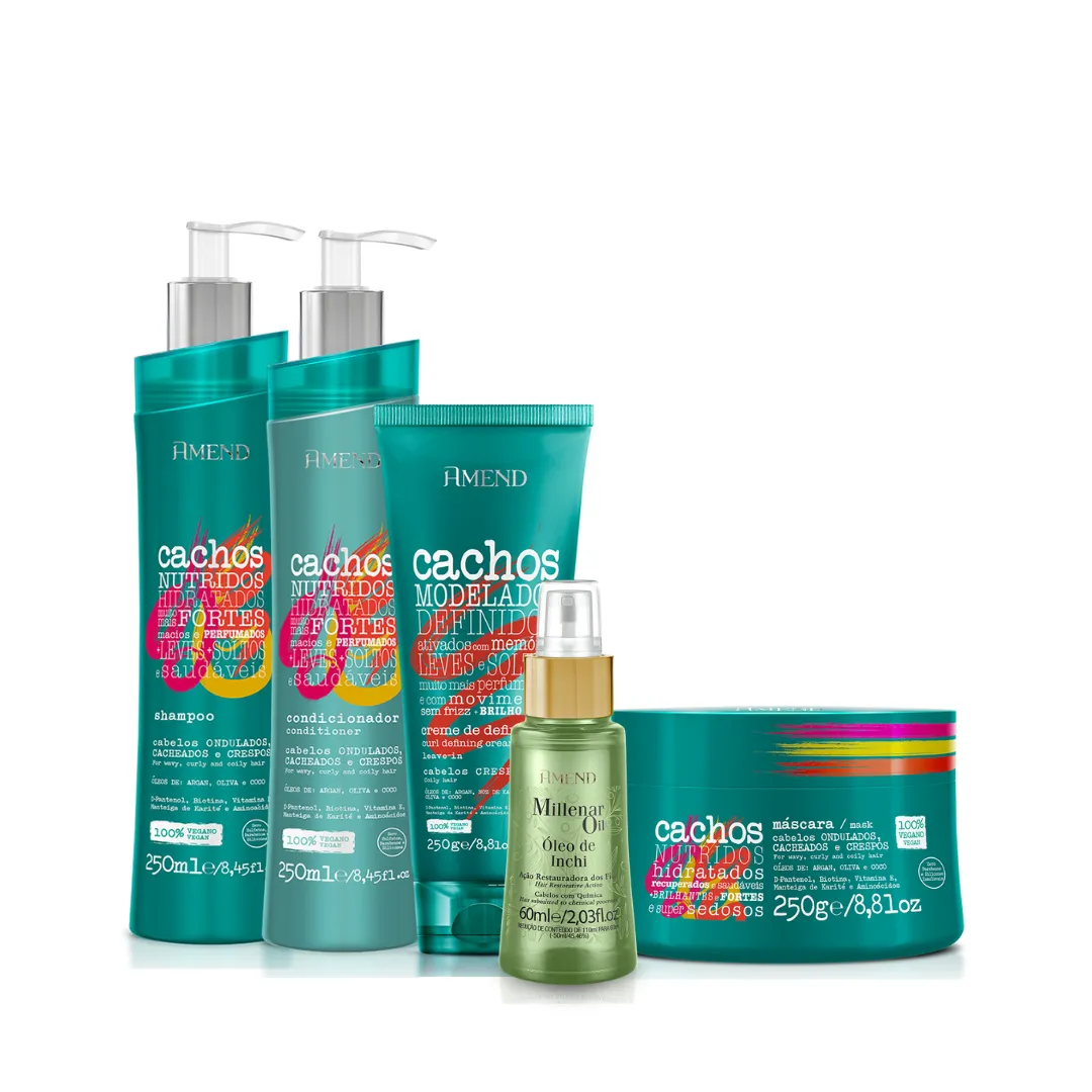 Amend Cachos Sh + Cond + Masc + Leave-in Crespo + Oil Inchi