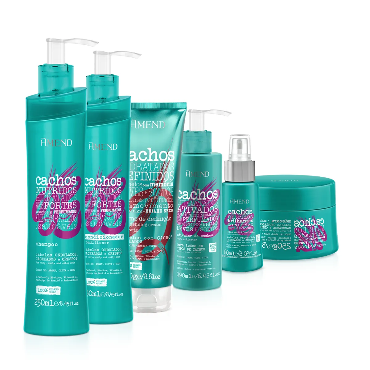 Amend Cachos Sh + Cond + Masc + Ativador de Cachos + Leave-in Cacheado + Óleo Multifuncional 60ml | By Linda