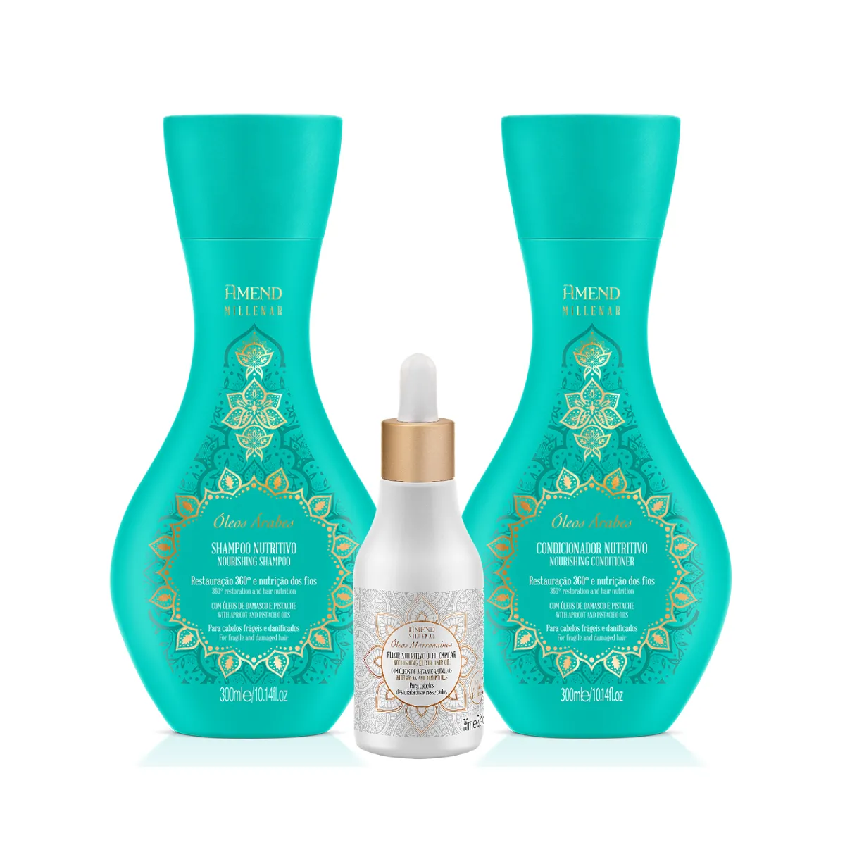 Amend Millenar Óleos Árabes Sh 250ml + Cond 250ml + Óleo Elixir Nutritivo 75ml | By Linda