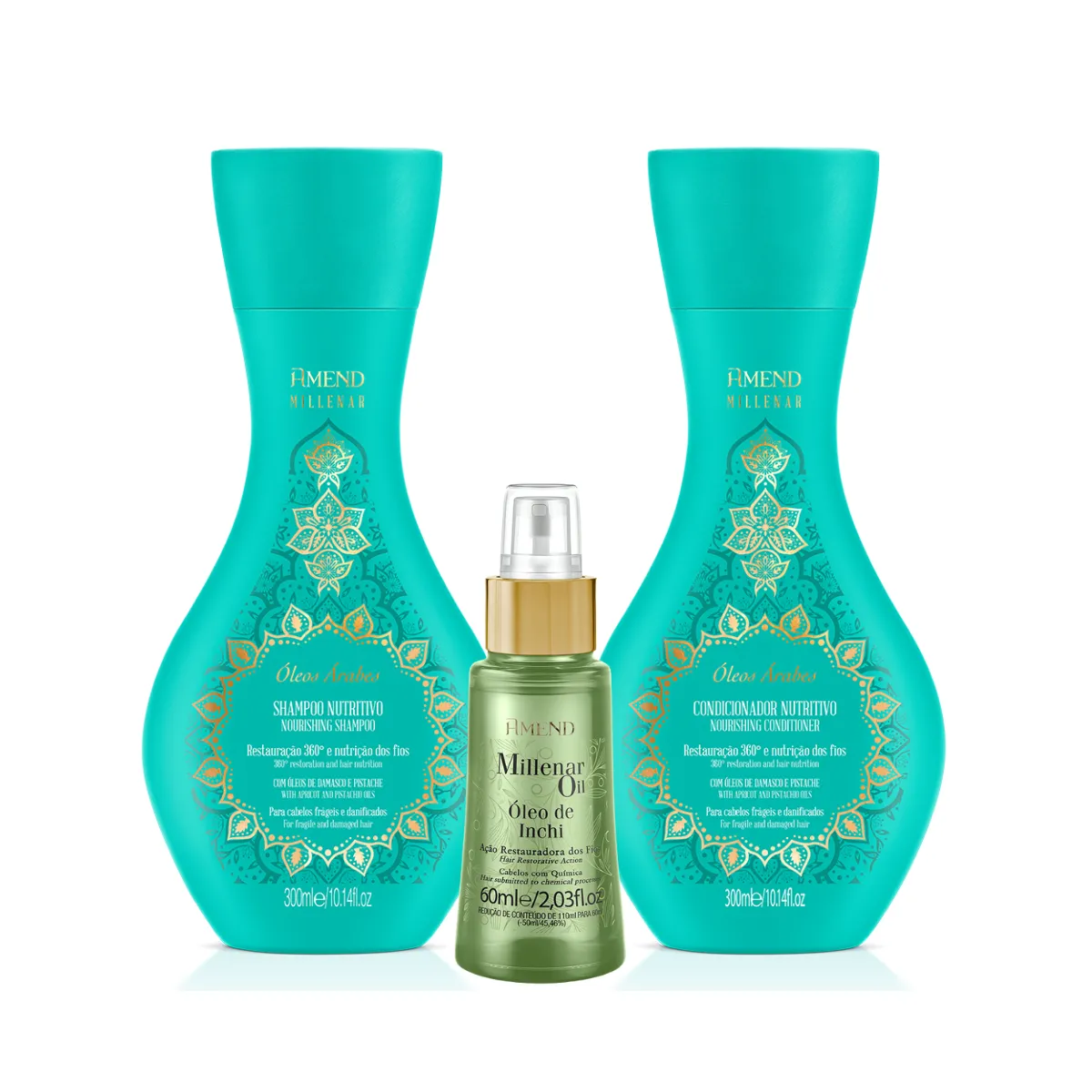Amend Millenar Óleos Árabes Sh 250ml + Cond 250ml + Millenar Oil Inchi 60ml | By Linda