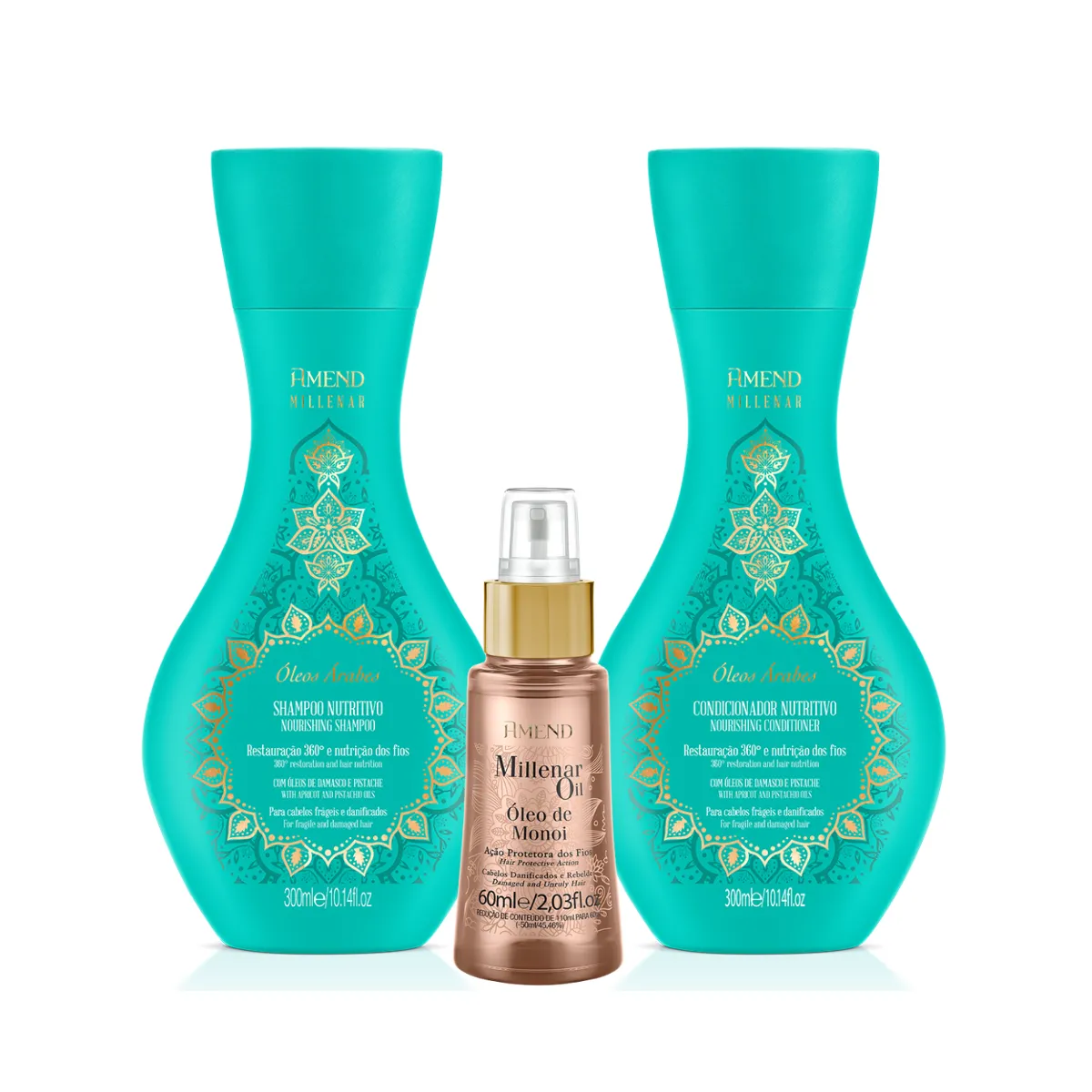 Amend Millenar Óleos Árabes Sh 250ml + Cond 250ml + Millenar Oil Monói 60ml | By Linda