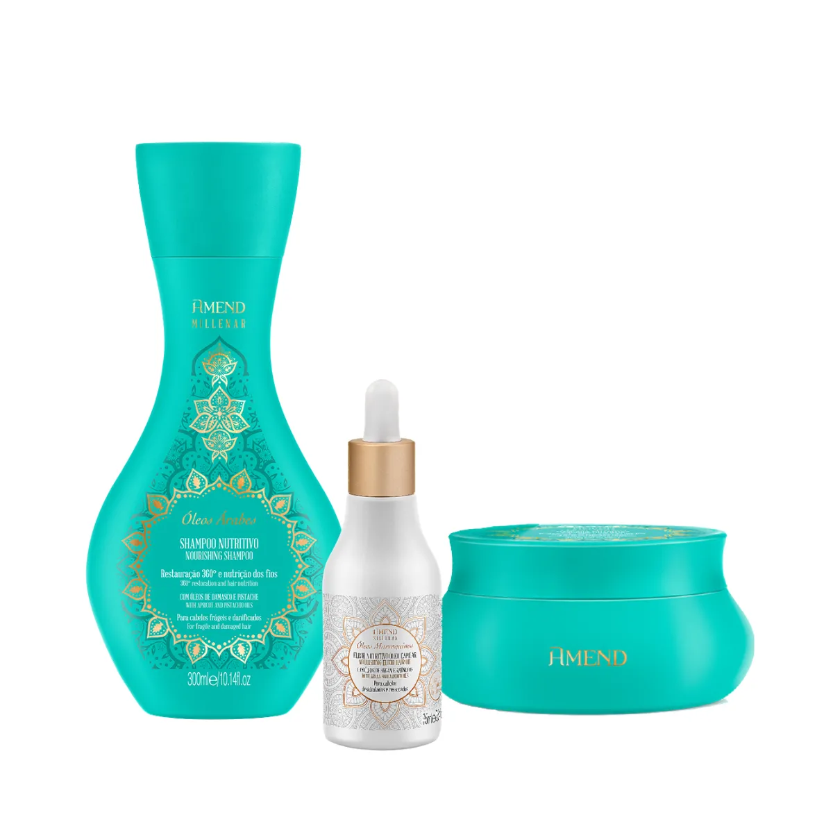 Amend Millenar Óleos Árabes Sh 250ml + Masc 300ml + Óleo Elixir Nutritivo 75ml | By Linda
