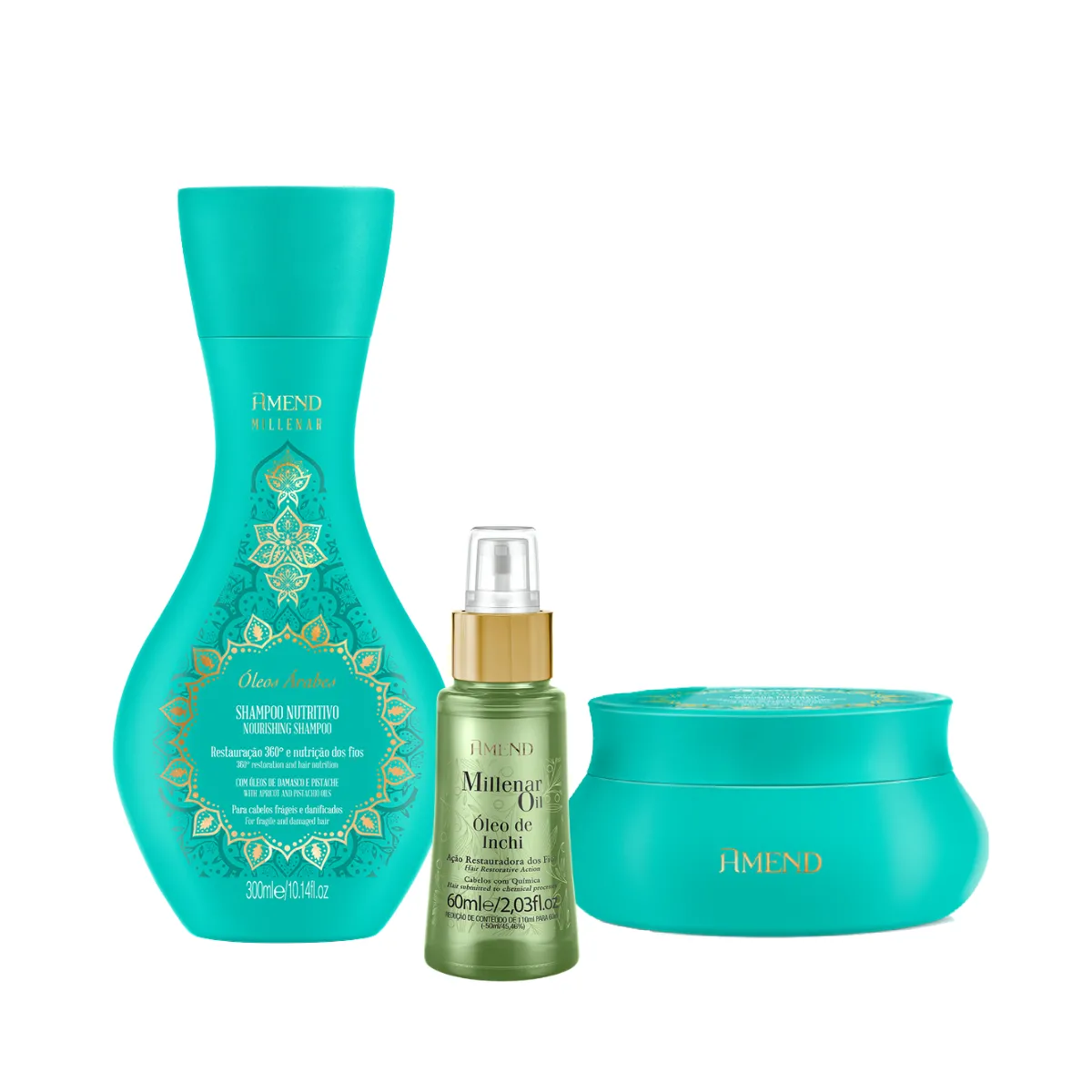 Amend Millenar Óleos Árabes Sh 250ml + Masc 300ml + Millenar Oil Inchi 60ml | By Linda